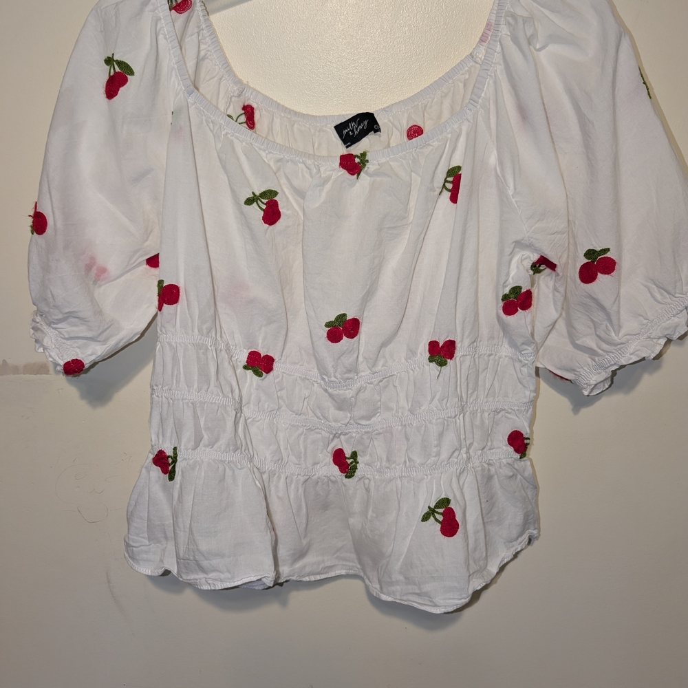 Elegant White Cherry Print Blouse